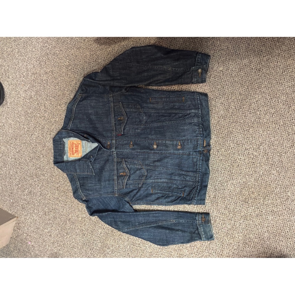 Levis 70507 Standard Trucker Jacket Mens Medium Dark Wash Denim Blue Coat